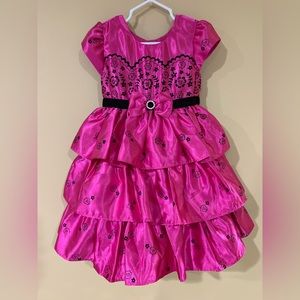 Jona Michelle 3T Girls Special Occassion Pink Dress w/ Black Floral Design & Bow